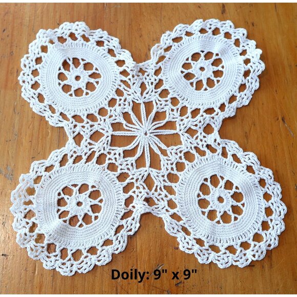 3 Doilies Doily Crocheted Doily White & Ecru  Vintage Doilies  V23 - Picture 3 of 4